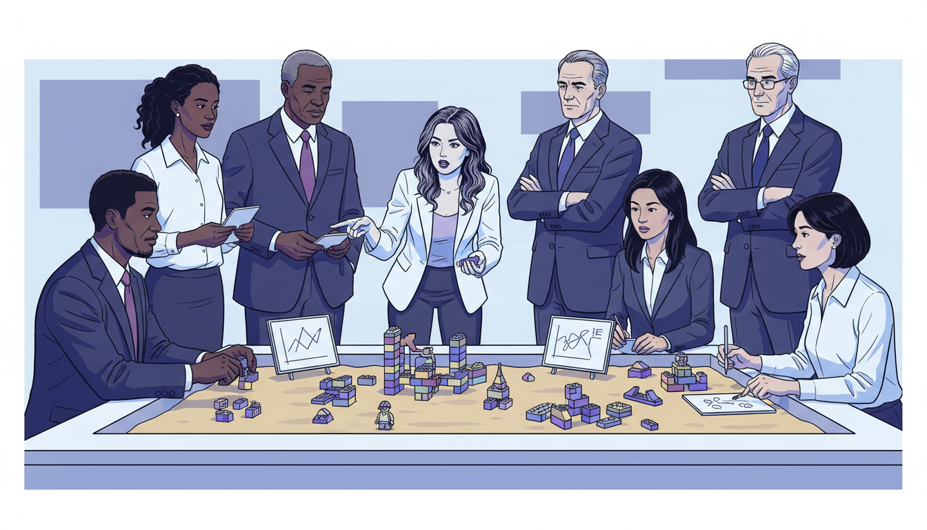 Team collaborating in a creative environment: the leadership sandbox.