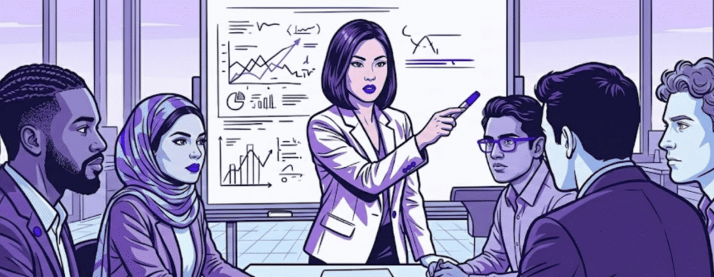 organizational change communication - decorative banner image showing a leader communicating with their team