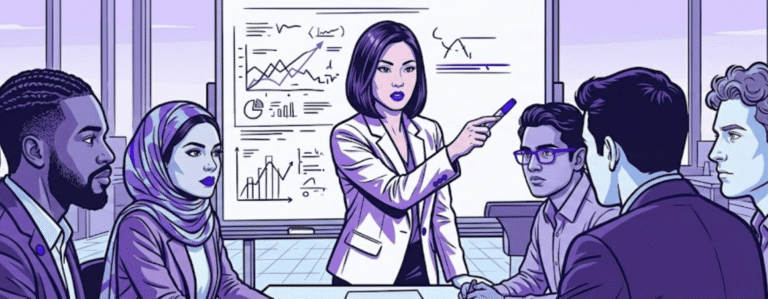 organizational change communication - decorative banner image showing a leader communicating with their team